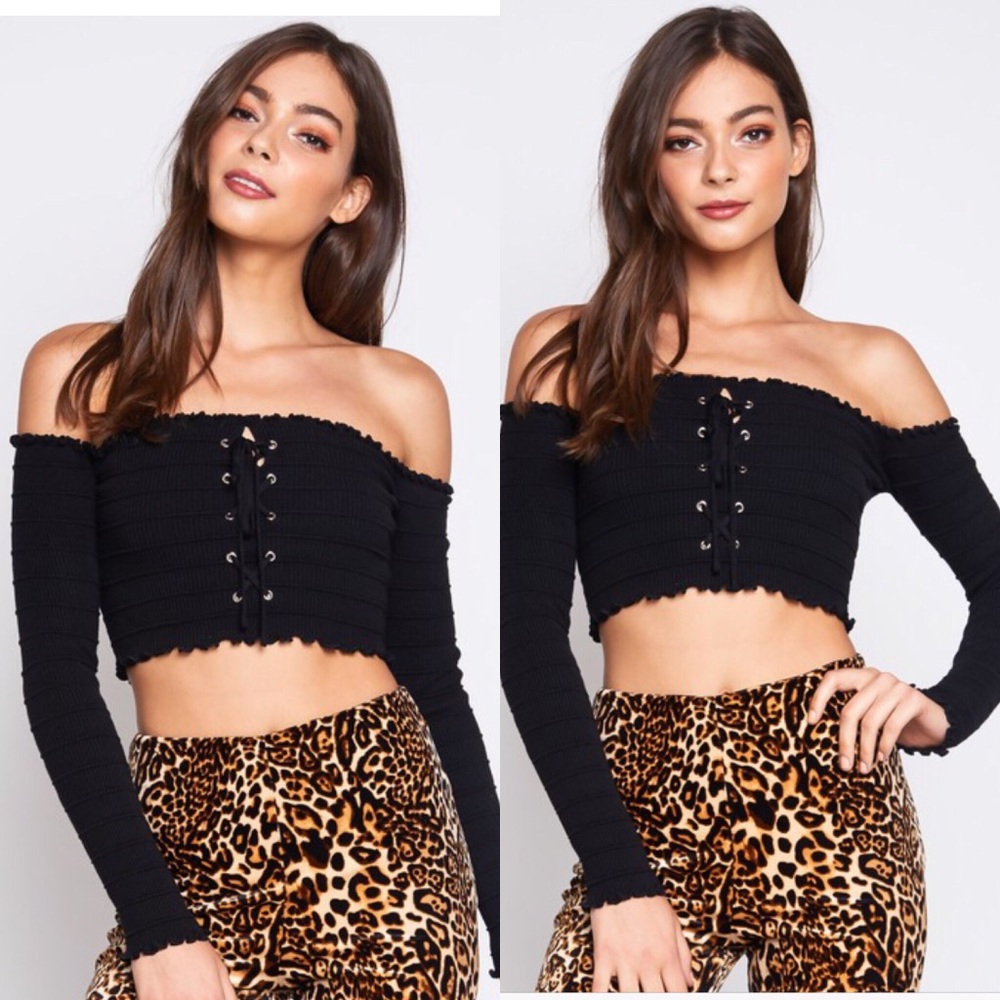 Off the shoulder lace up crop top